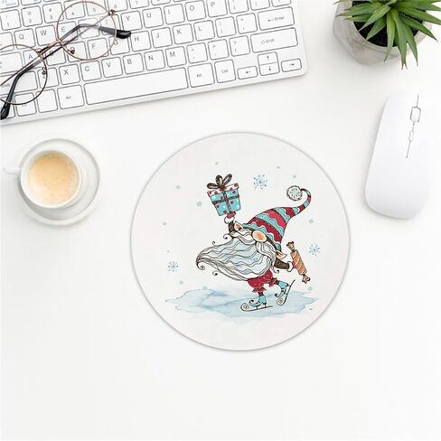 QUICQOD Christmas Winter Round Mouse Pads for Desk, Pink Santa Claus Portable Mouse Pad 8.7x8.7 Inches, Non-Slip Mousepads for Home Office Dorm Desk Decor Accessories, Teen Girls Gifts in Kuwait
