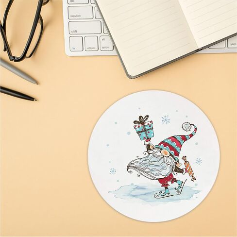 QUICQOD Christmas Winter Round Mouse Pads for Desk, Pink Santa Claus Portable Mouse Pad 8.7x8.7 Inches, Non-Slip Mousepads for Home Office Dorm Desk Decor Accessories, Teen Girls Gifts in Kuwait