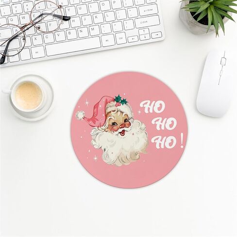 QUICQOD Christmas Winter Round Mouse Pads for Desk, Pink Santa Claus Portable Mouse Pad 8.7x8.7 Inches, Non-Slip Mousepads for Home Office Dorm Desk Decor Accessories, Teen Girls Gifts in Kuwait