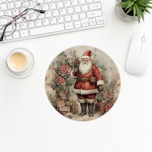 QUICQOD Christmas Winter Round Mouse Pads for Desk, Pink Santa Claus Portable Mouse Pad 8.7x8.7 Inches, Non-Slip Mousepads for Home Office Dorm Desk Decor Accessories, Teen Girls Gifts in Kuwait