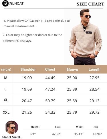 Runcati Mens Quilted Sweatshirt Stand Collar Casual Diamond Pullover Long Sleeve Quarter Button Sweatshirts in Saudi Arabia