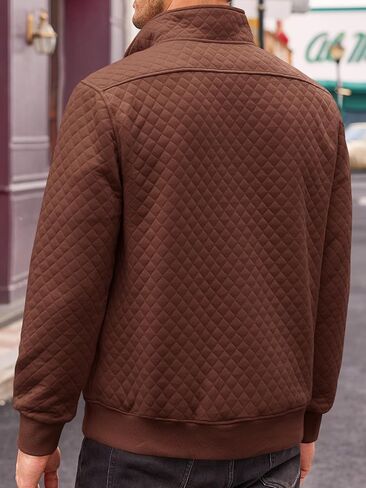 Runcati Mens Quilted Sweatshirt Stand Collar Casual Diamond Pullover Long Sleeve Quarter Button Sweatshirts in Saudi Arabia