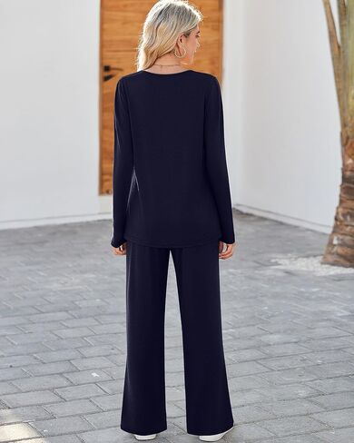 Ficerd Women's 2 Piece Casual Outfits 2024 Long Sleeve Lounge Sets Crew Neck Pullover Tops Long Pants with Pockets Tracksuit in Kuwait