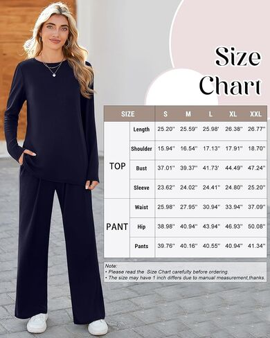 Ficerd Women's 2 Piece Casual Outfits 2024 Long Sleeve Lounge Sets Crew Neck Pullover Tops Long Pants with Pockets Tracksuit in Kuwait