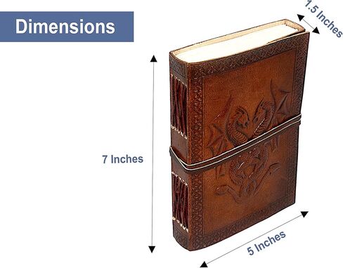 مجلة جلدية عتيقة، لوحة كتابة جلدية، دفتر ورق فارغ غير مبطن منقوش عليه تنين للسفر والمكتب والأفكار والرسم مع ربطة عنق ملفوفة، هدية للرجال والنساء، بني 7 × 5 بوصات in Kuwait