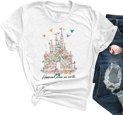 قمصان Magic Kingdom للنساء، بلوزات تي شيرت ذات رسومات كارتونية على شكل قلعة للفتيات المراهقات والأسرة in Kuwait