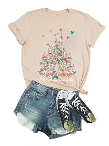 قمصان Magic Kingdom للنساء، بلوزات تي شيرت ذات رسومات كارتونية على شكل قلعة للفتيات المراهقات والأسرة in Kuwait