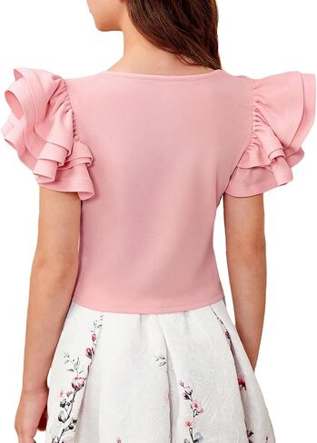 WDIRARA Girl's Short Sleeve Tiered Layer Tee Round Neck Ruffle Trim T Shirt in Saudi Arabia