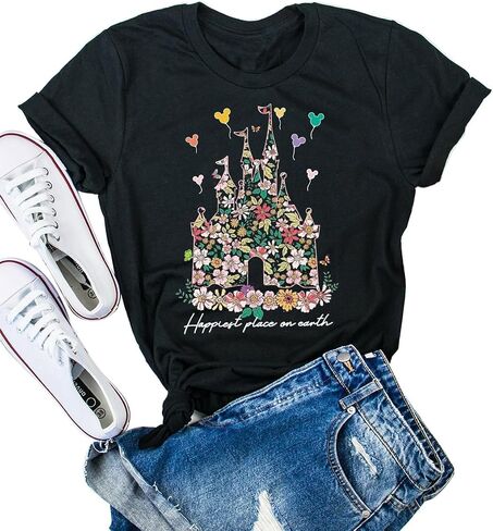 قمصان Magic Kingdom للنساء، بلوزات تي شيرت ذات رسومات كارتونية على شكل قلعة للفتيات المراهقات والأسرة in Kuwait