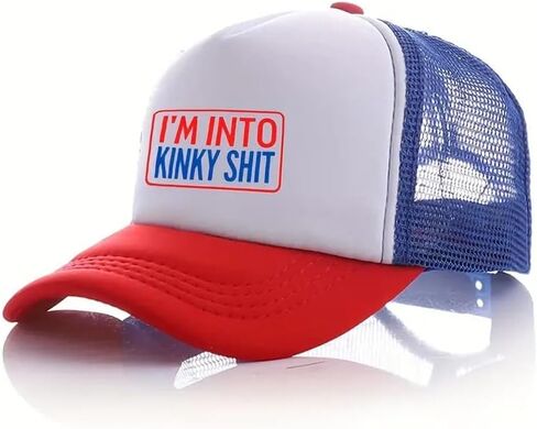 Generic Vintage Retro Style Throwback 80's Novelty Cap I'M INTO KINKY SHIT Funny Trucker Baseball Cap Hat Gag Gifts Snapback Hat Drinking Joke Baseball Cap for Men Women RED, White and Blue in Saudi Arabia