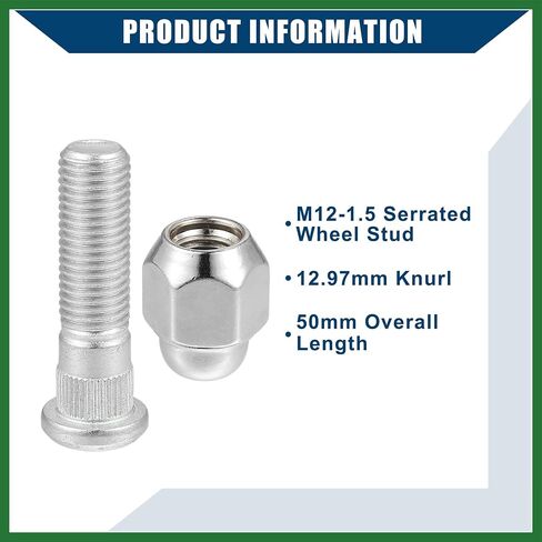 Motoforti No.52950-14140/52950-M1000 M12-1.5 Wheel Stud Bolt for Hyundai Elantra Santa for Kia Forte Rio/Front Rear Wheel Lug Stud/Alloy Steel 12.97mm Knurl 21mm Hex/ 1 Set Long-lasting in Saudi Arabia