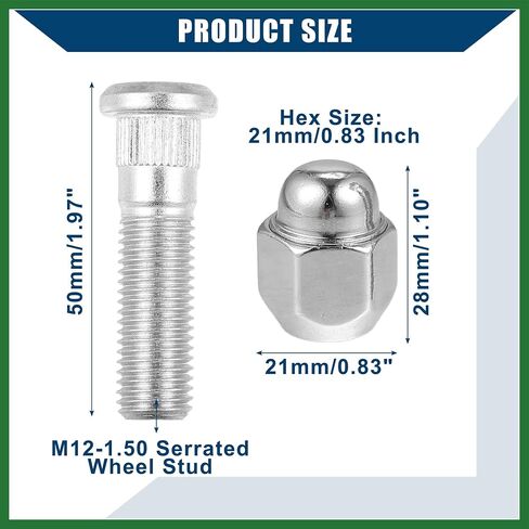 Motoforti No.52950-14140/52950-M1000 M12-1.5 Wheel Stud Bolt for Hyundai Elantra Santa for Kia Forte Rio/Front Rear Wheel Lug Stud/Alloy Steel 12.97mm Knurl 21mm Hex/ 1 Set Long-lasting in Saudi Arabia