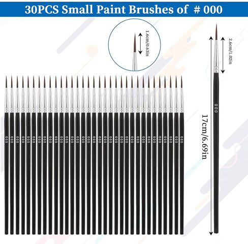 30 Pcs Tiny Detail Paint Brushes, #000 Fine Tip Paint Brush Miniature Fine Paint Liner Brush for Crafts Painting Watercolor Acrylic Art Face Painting in Saudi Arabia