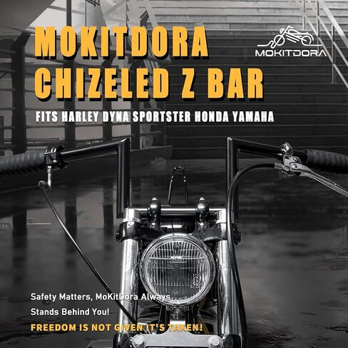 MoKitDora 12 بوصة ارتفاع 1 بوصة سمين 1 بوصة مشبك Chizeled المقود الكلاسيكي Z القضبان لـ Harley 07-later Sportster XL 883 1200 & '06-'17 FXDB '96-'07 FXDWG Yamaha Virago XV Honda، أسود لامع جديد in Saudi Arabia