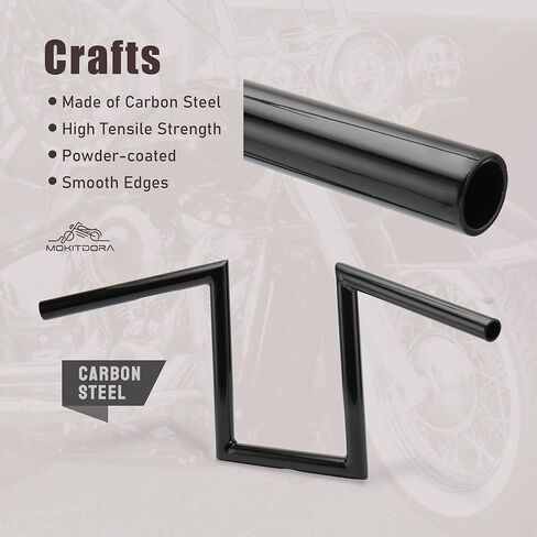 MoKitDora 12 بوصة ارتفاع 1 بوصة سمين 1 بوصة مشبك Chizeled المقود الكلاسيكي Z القضبان لـ Harley 07-later Sportster XL 883 1200 & '06-'17 FXDB '96-'07 FXDWG Yamaha Virago XV Honda، أسود لامع جديد in Saudi Arabia