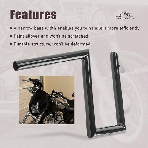 MoKitDora 12 بوصة ارتفاع 1 بوصة سمين 1 بوصة مشبك Chizeled المقود الكلاسيكي Z القضبان لـ Harley 07-later Sportster XL 883 1200 & '06-'17 FXDB '96-'07 FXDWG Yamaha Virago XV Honda، أسود لامع جديد in Saudi Arabia