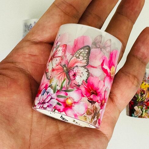 شريط زهور على شكل فراشة من Koolemon 6 لفات، شريط زخرفي من ملصقات الزهور PET لمستلزمات سجل القصاصات اليدوية in Kuwait