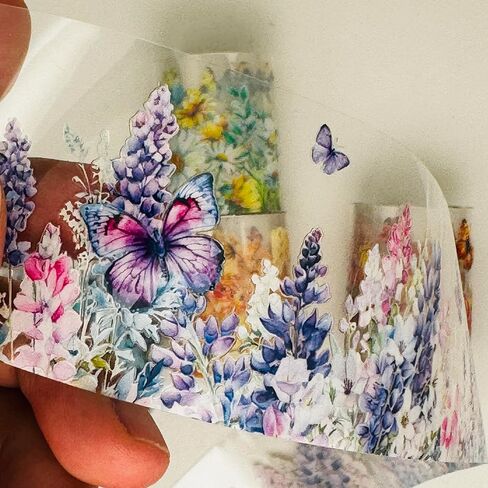 شريط زهور على شكل فراشة من Koolemon 6 لفات، شريط زخرفي من ملصقات الزهور PET لمستلزمات سجل القصاصات اليدوية in Kuwait