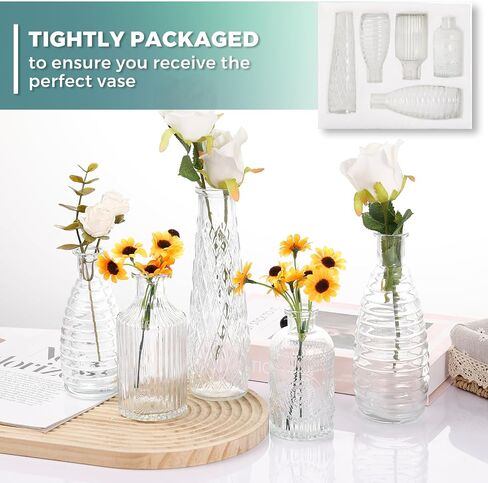 Glass Bud Vase, 15PCS Clear Small Flower Vase Set for Centerpieces, Vintage Vases in Bulk for Home Decor, Rustic Wedding, Floral Arrangements in Saudi Arabia