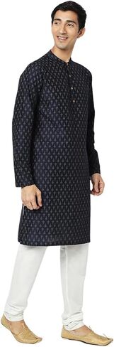 In-Sattva Men's Indian Mandarin Collar Geometric Patterned Long Kurta Tunic in Saudi Arabia