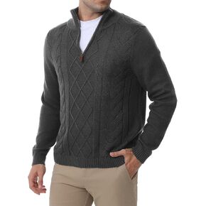 Les umes Mens Quarter Zip Sweater Cotton Mock Neck Pullover Sweaters Warm Long Sleeve Cable Knitted Jumper in Kuwait