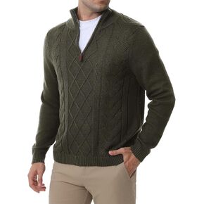 Les umes Mens Quarter Zip Sweater Cotton Mock Neck Pullover Sweaters Warm Long Sleeve Cable Knitted Jumper