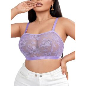 SOLY HUX Women's Plus Size Floral Lace Bra Sheer Wireless See Through Bralettes with Adjustable Straps