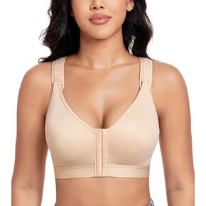 Lemorosy Women's Post Surgery Bra Front Closure Adjustable Straps Wireless Comfort Sport Brassiere