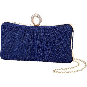 iWISH Womens Golden Glitter Clutch Purse Pleated Evening Bag for Bridal Wedding Party with Rhinestone Ring