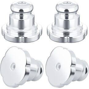 4pcs Hypoallergenic Earring Backs, Metal Flower Shape Earrings Support Backings, Locking Earring Stopper Replacements for Studs Droopy Ears- Silver