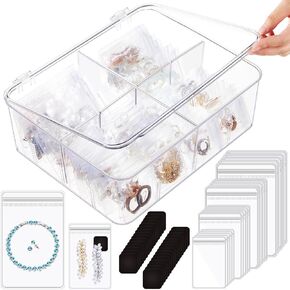 مجموعة منظم صناديق مجوهرات أكريليك كبيرة مكونة من 116 قطعة من كينينج، حامل منظم مجوهرات شفاف مع 90 حقيبة مجوهرات محمولة مضادة للتشوه، وشرائط مضادة للتشوه لتغليف الحلقات والأقراط والقلائد للنساء in Kuwait