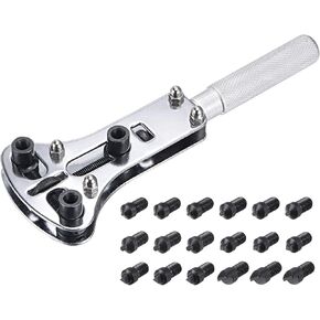 uxcell Watch Cover Wrench Opener, 55mm Adjustable Case Remover Tool, Chrome Steel for Watch Repair with 18 Bits, Silver Tone