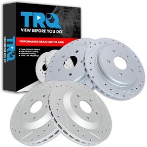 TRQ Front & Rear Performance Brake Rotors Set Vented Premium G-Coated Cross Drilled & Slotted Compatible with 1997-2004 Chevrolet Corvette