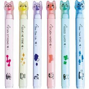 Cat Paw Pastel Highlighter Marker, 6 Pcs Chisel Tip Marking Pens for Students, Women, Office Supplies