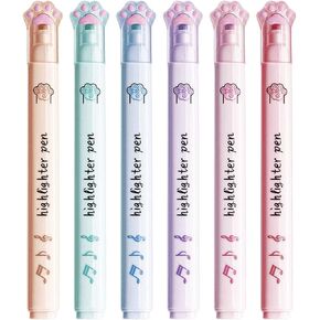 Cat Paw Pastel Highlighter Marker, 6 Pcs Chisel Tip Marking Pens for Students, Women, Office Supplies