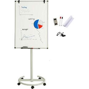 Whiteboard Large 48x32 Inches Magnetic Dry-Erase Whiteboard - Mobile Double-Sided Board with Adjustable Height, Rolling Wheels & Marker Tray - Includes Markers & Eraser