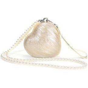 Heart Shaped Purse Pearl Acrylic Clutch Purse Evening Shell Handbag Crossbody Bags Summer Mini Shoulder Beaded Hand Bag Cute Chain Beach Wedding Guest Dresses For Women Prom