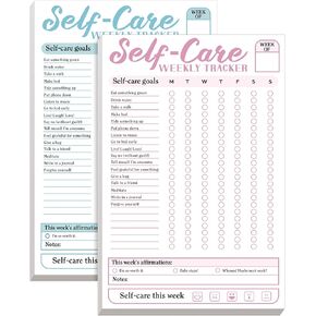 Qilery 2 Pack Self Care Weekly Tracker Pad Self Care Checklist Note Pad 6 x 9 Inches Pastel Blue Pink Tracker Mental Health Wellness Self Care Planner