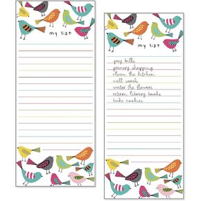 Set of 2- Bright Birds List Pad, Notepad, Shopping List with Attachable Magnet