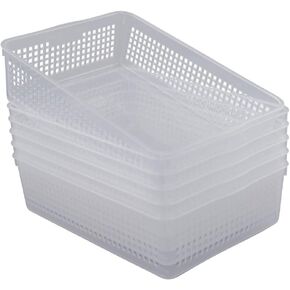 Kekow 6-Pack Clear Plastic Paper Storage Baskets Trays, File Storage Tray Basket