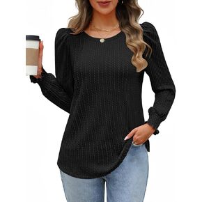 MEROKEETY Long Sleeve Shirts for Women Casual Crewneck Elegant Knit Tops 2024 Fall Trendy Clothes