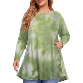 MONNURO Women's Plus Size Tie Dye Sweatshirts Long Sleeve Fall Tops Crewneck Casual Loose Tunic Shirts with Pockets in Kuwait