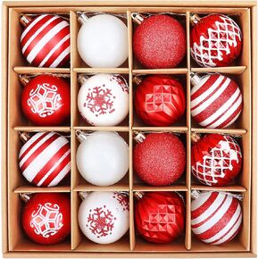 16PCS Christmas Ball Ornaments, 2.36 Inch Red and White Christmas Tree Ornaments with Glittering, Shatterproof Baubles for Christmas Tree Decorations, Wreaths, Garlands