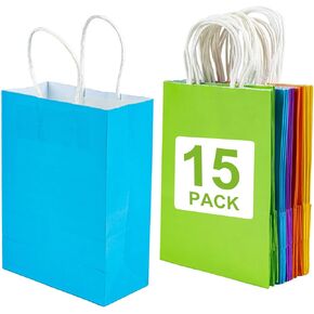 MAQIHAN Gift Bags With Handles - 15PCS Gift Bags Bulk Paper Gift Bag Paper Gift Bags With Handles Kraft Paper Bags Party Favor Bags Small Bag for Gifts Craft Goodie Birthday Shopping Small Business