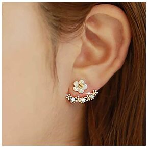 Bohemian Daisy Flower Ear Jacket Earrings Gold Crystal Studs Earrings Rhinestone Flower Earrings Two Ways Front Back Studs Earrings Jewelry for Women and Girls Gifts