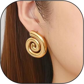 Vintage Gold Spiral Dangle Drop Earrings for Women Teen Girls Chunky Silver Statement Stud Earrings Trendy Lightweight Earrings Jewelry Gifts