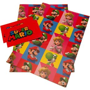 Official Super Mario Gift Wrap, 2 Sheets 2 Tags, Gift Wrap for Presents, Officially Licensed Gift Wrap