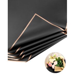 QWORK Waterproof Floral Wrapping Paper Sheets with Elegant Design - 100 Sheets, Florist Bouquet Supplies, Black