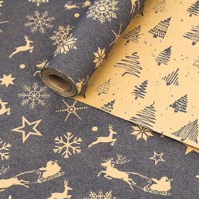 ZJHiome Reversible Christmas Wrapping Paper Roll 43cm*15m Kraft Christmas Wrapping Paper Gift Wrapping Paper for Xmas New Year Winter Holiday