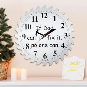 12 Inch Father's Clock Gift Metal Wall Clock with Circular Saw Blade Dial Bring a Thank You Card Hanging Fathers Clock for Christmas Father's Day